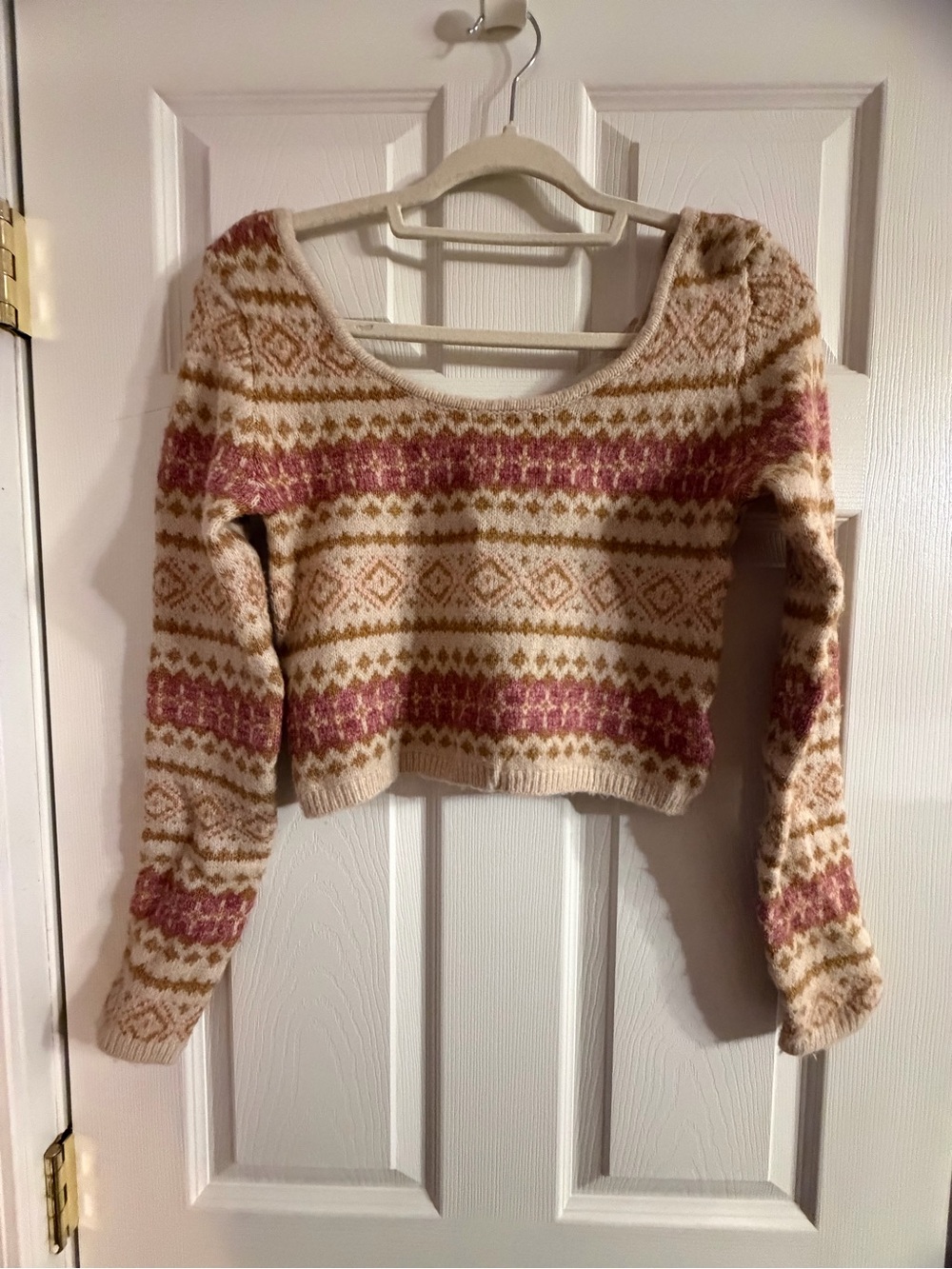American Eagle Womens Fair Isle Knit Scoop Neck Long Sleeve Crop Size Small
